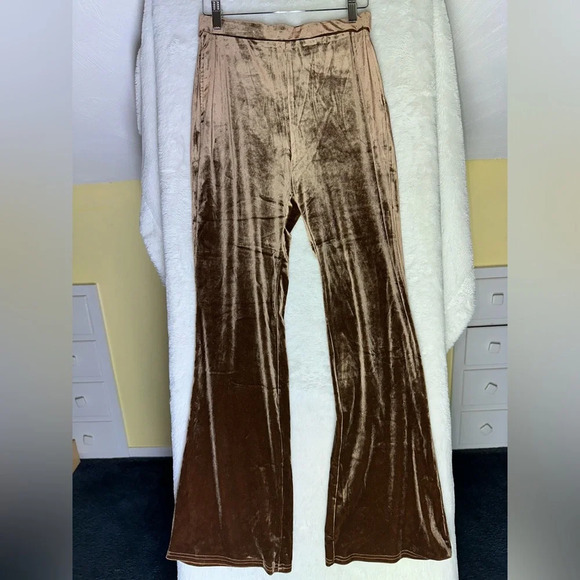 Anthropologie Sadie & Sage Champagne Problems Velvet Flare Leggings Brown Pant S - Picture 3 of 11